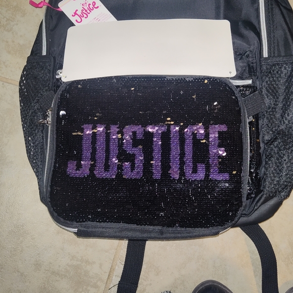 Justice Girls’ Sequin Backpack and Lunch Tote, 2-Piece Set Black Purple Silver - Picture 2 of 5